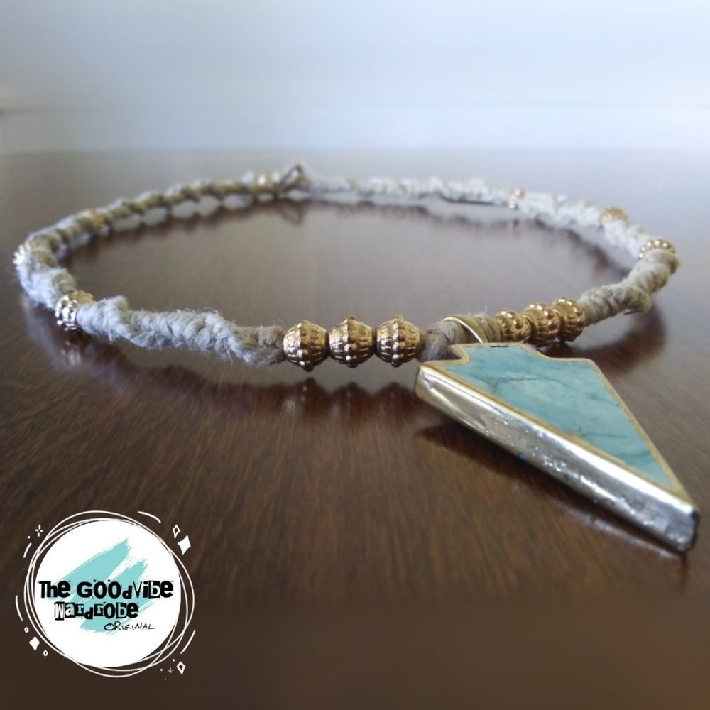 Turquoise Arrow Head Pendant on Hemp Necklace